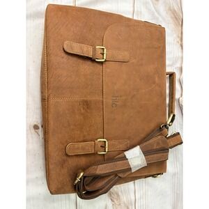 HLC Genuine Leather Laptop Messenger Bag Briefcase 16" Brown Distressed NWOT